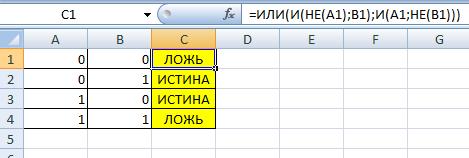 Используем Excel для построения таблицы истинности