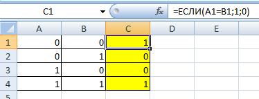 Используем Excel для построения таблицы истинности